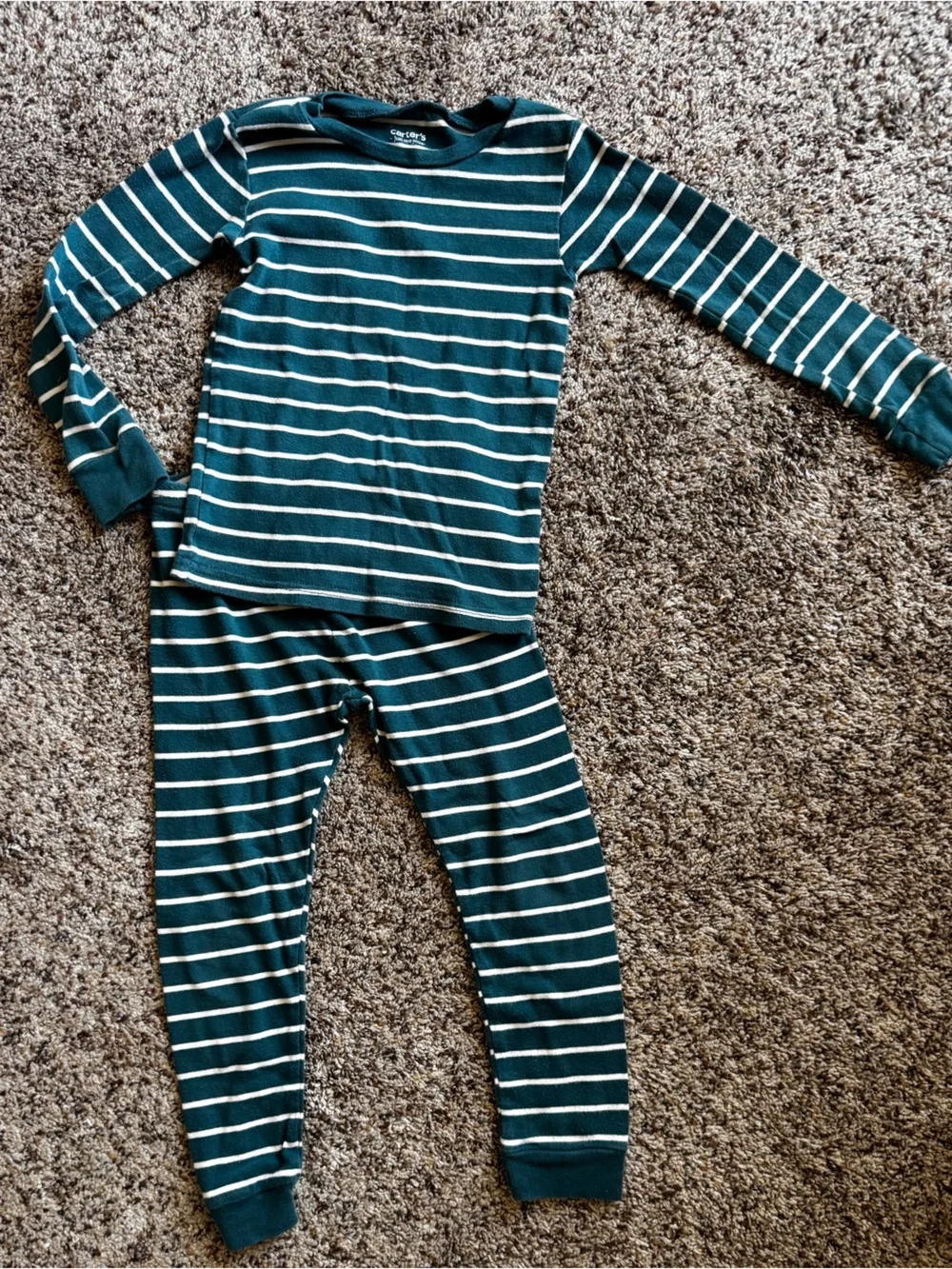 Carter's Teal Striped and Cream Truck Print Pajama Set